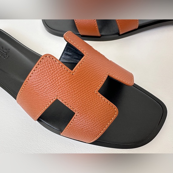 HERMES ORAN SANDALS IN NATUREL BROWN EPSOM LEATHER. SIZE 38 NEW - Picture 12 of 14